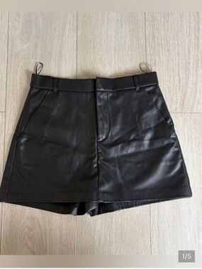 Zara Black Faux Leather Mini Skort